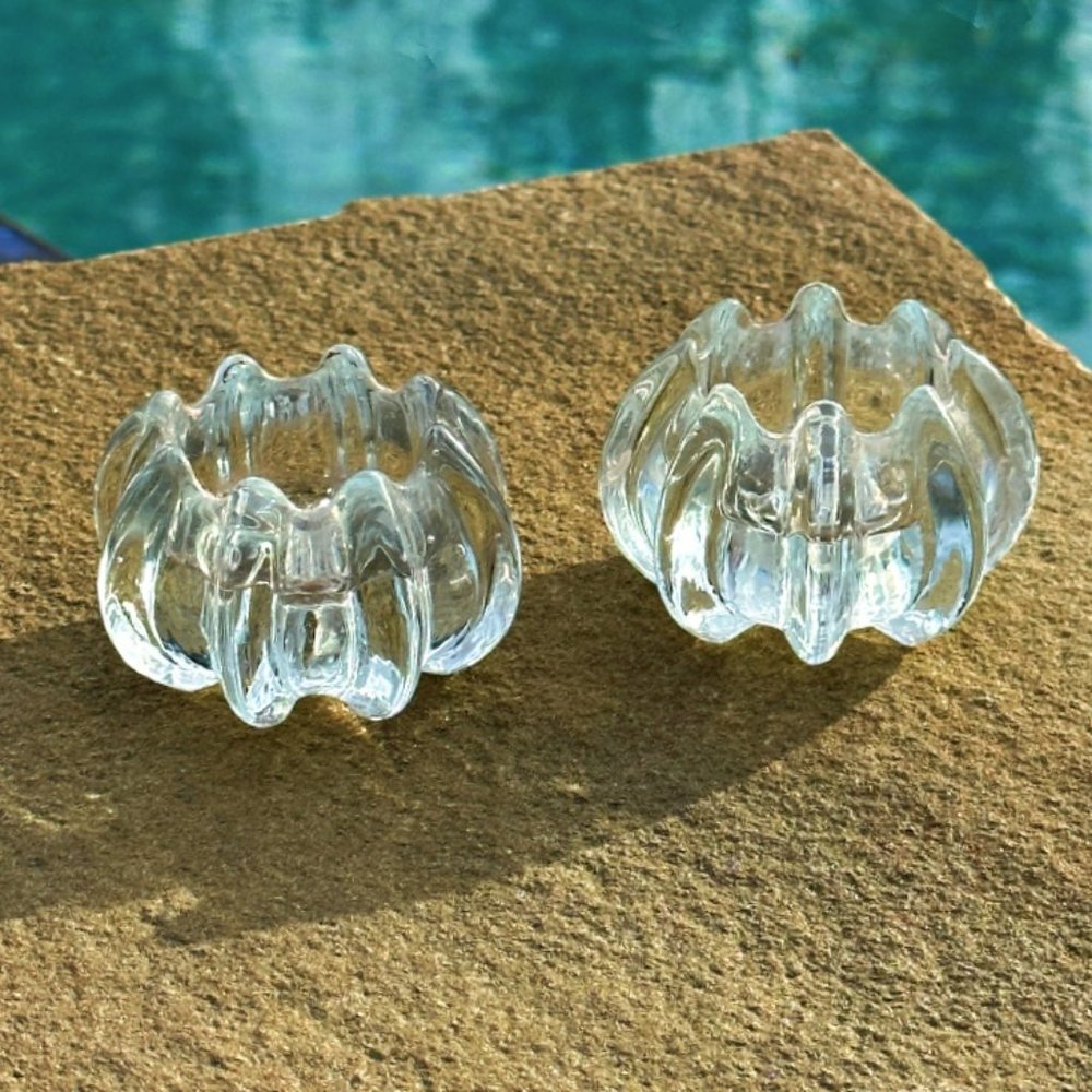 Pair of Vintage Leaded Crystal Glass Votive Candle Holders 2" x 2.5"
